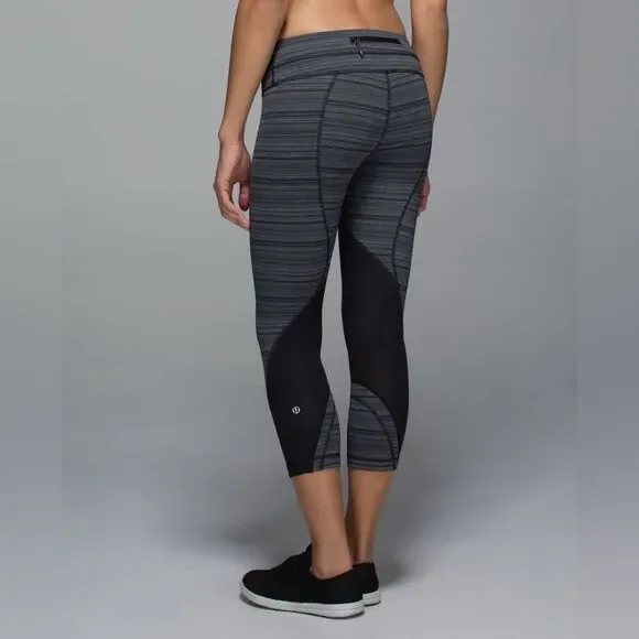 Lululemon Run: Inspire Crop II (Mesh) in Cyber Stripe Deep Coal Black - Picture 1 of 11